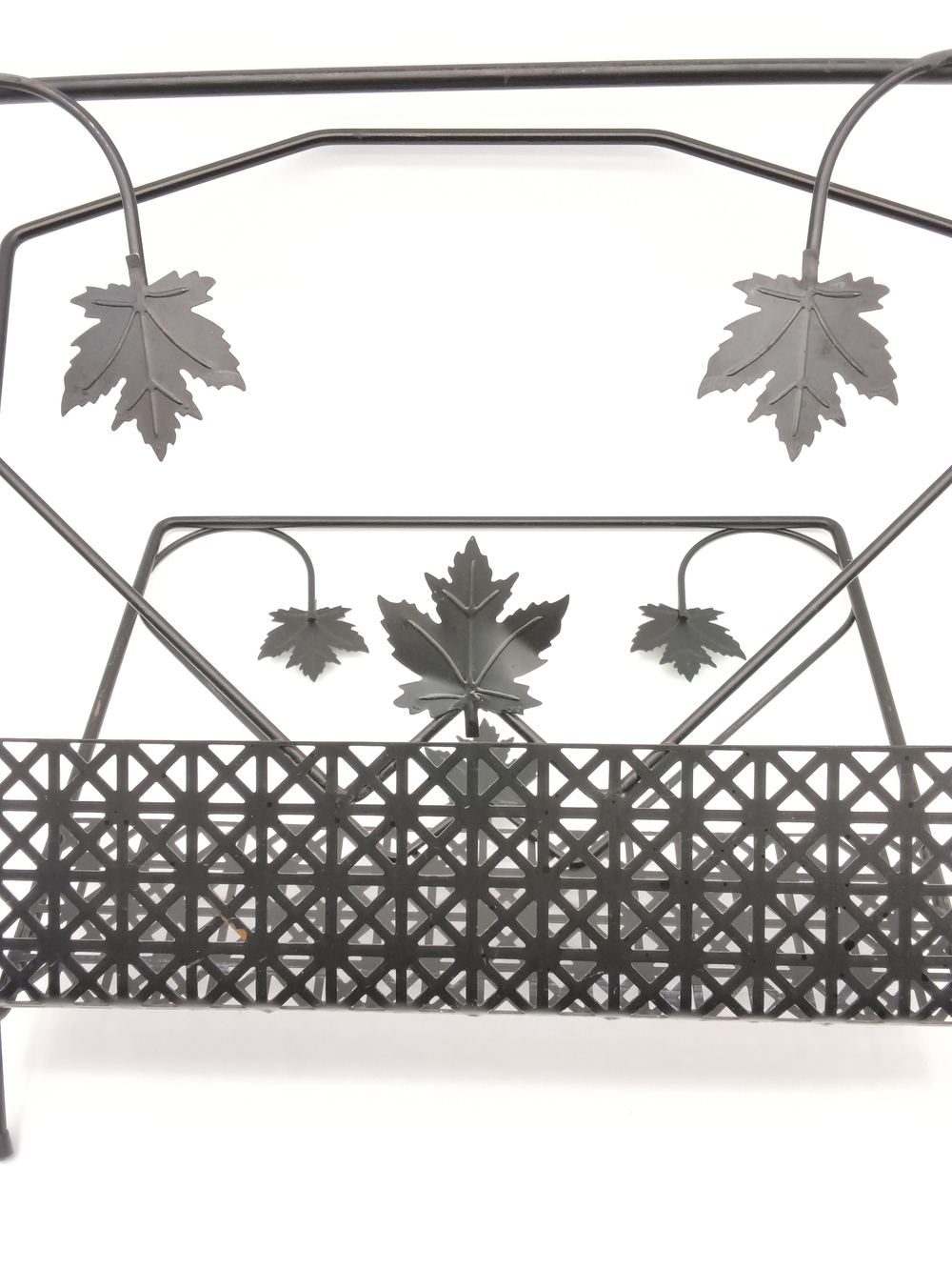 Vintage Mid-Century Modern Black Iron Maple Leaf Magazine Rack - Picture 11 of 14
